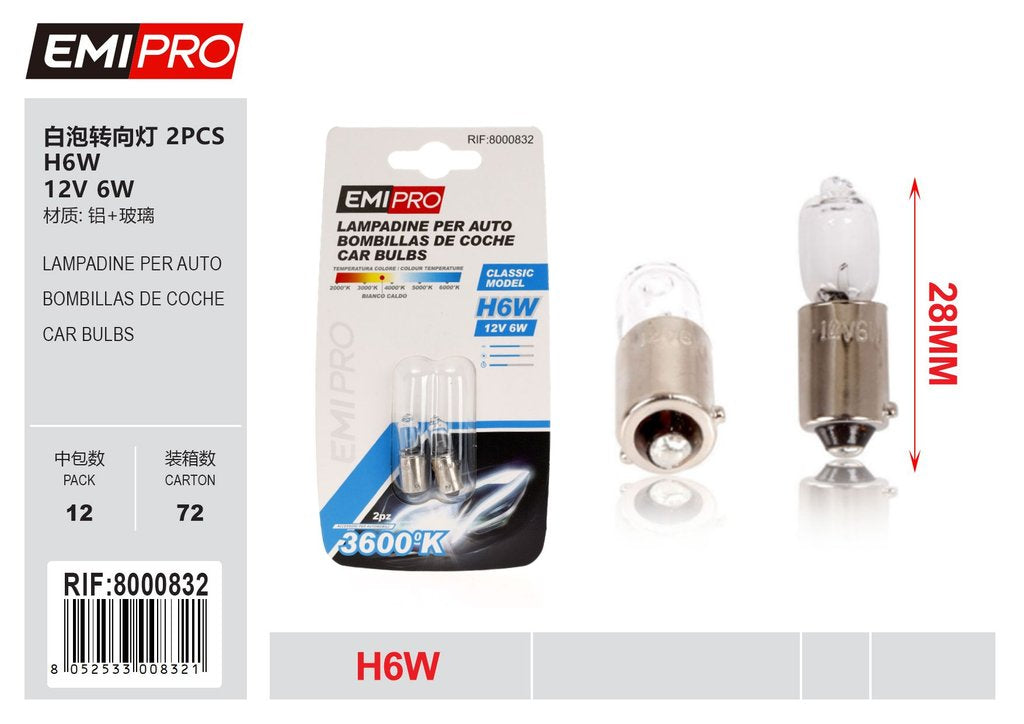 Lampadine Per Auto 2Pcs H6w Bax9S 12v 6w