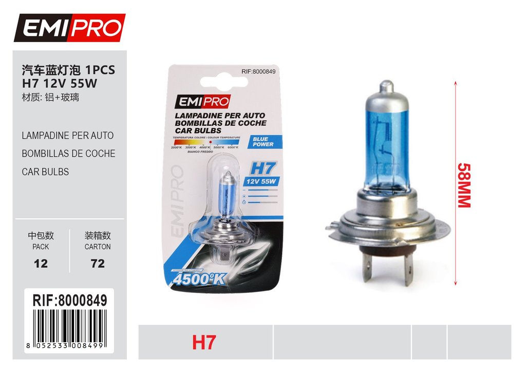 Lampadine Per Auto Blu H7 12v 55w