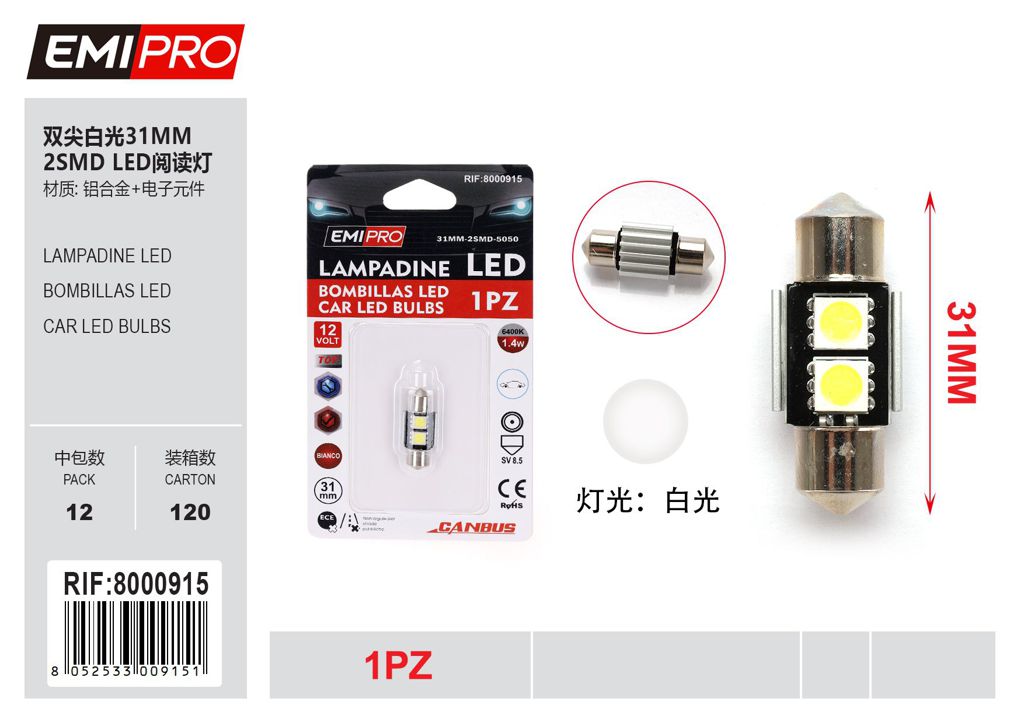 Lampadine Led 1Pcs 31mm Bianca