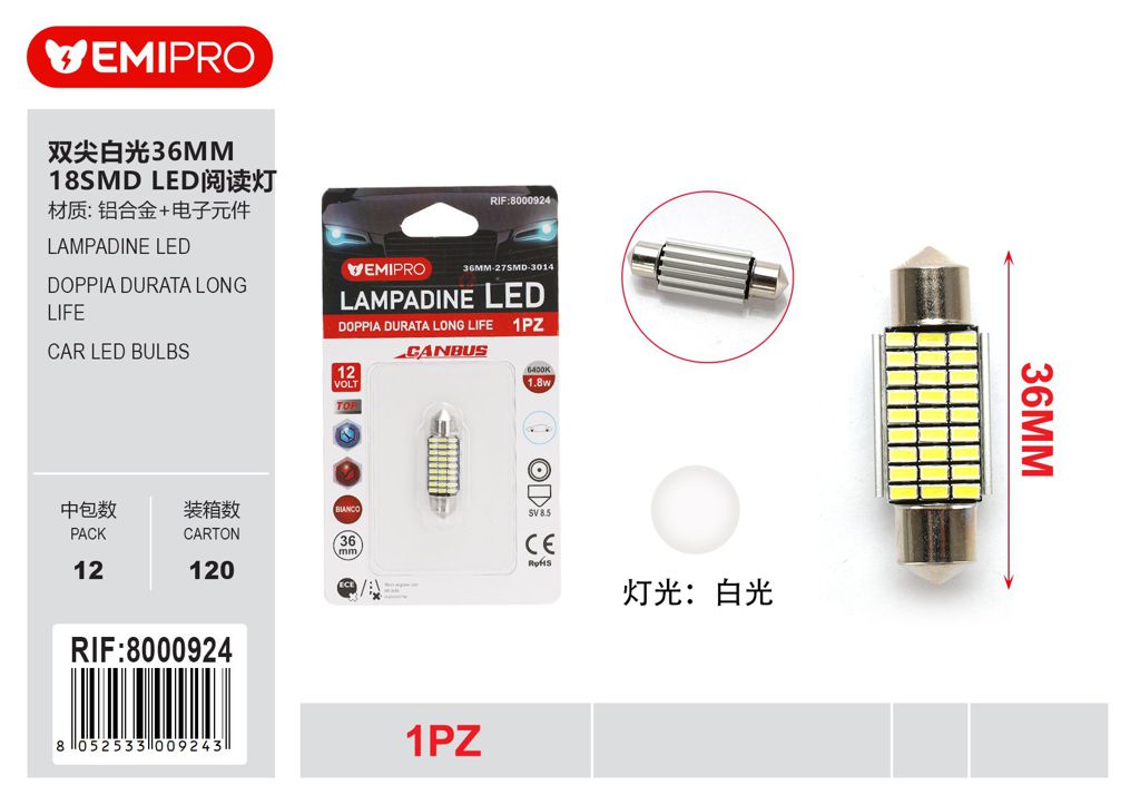 Lampadine Led 1Pcs 36mm Bianca