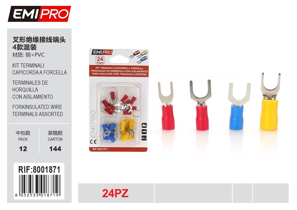 Kit Terminali Capicorda A Forcella 24Pcs