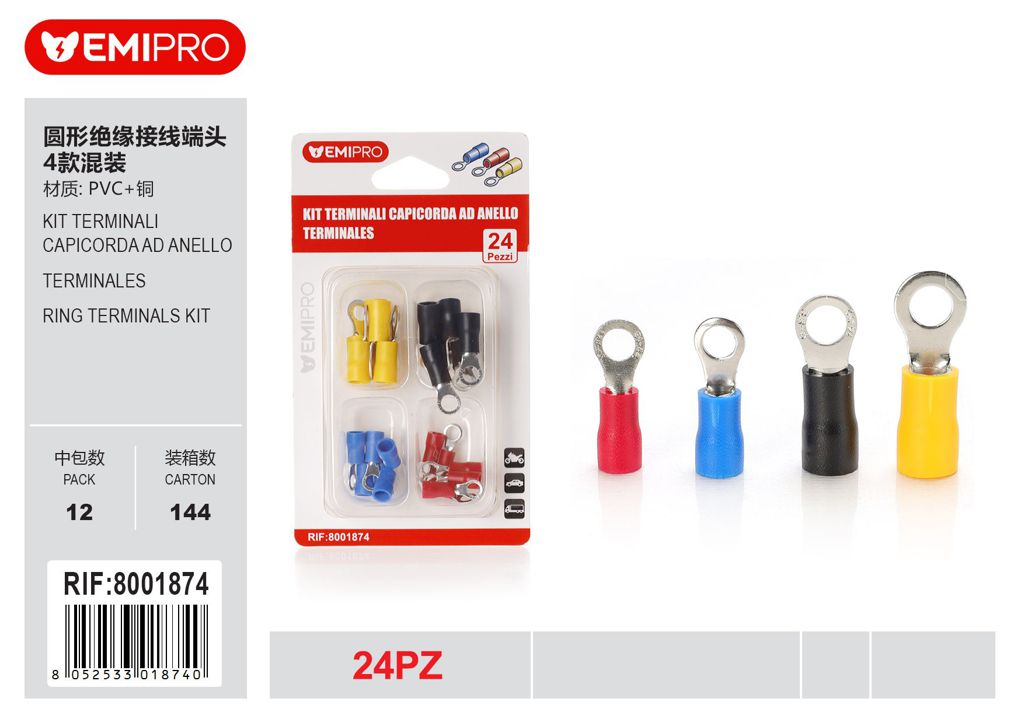 Kit Terminali Capicorda Ad Anello 24Pcs