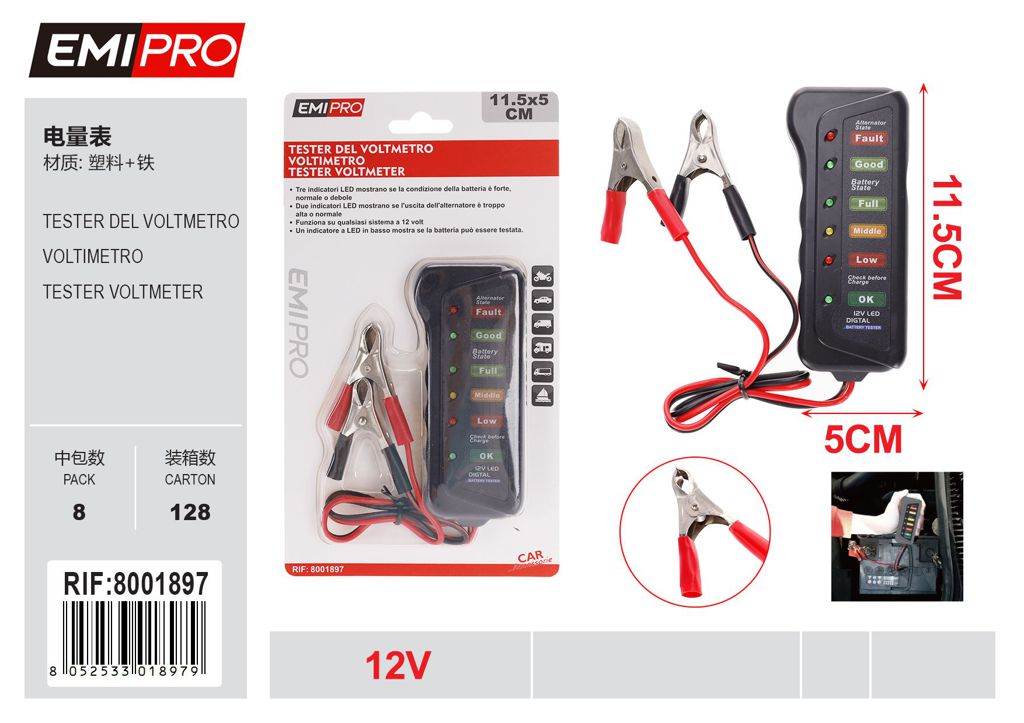 Tester Del voltmetro 12v
