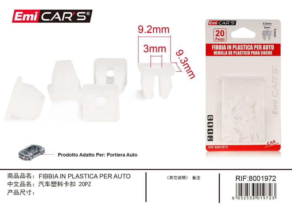 Fibbia In Plastica Per Auto 20Pcs