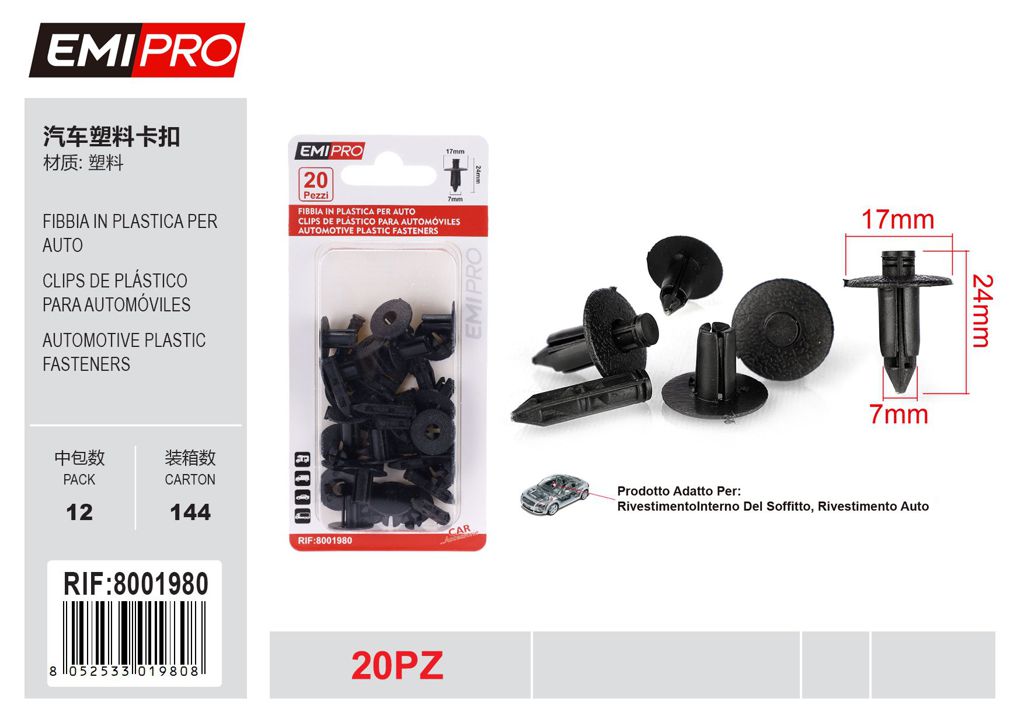 Fibbia In Plastica Per Auto 20Pcs