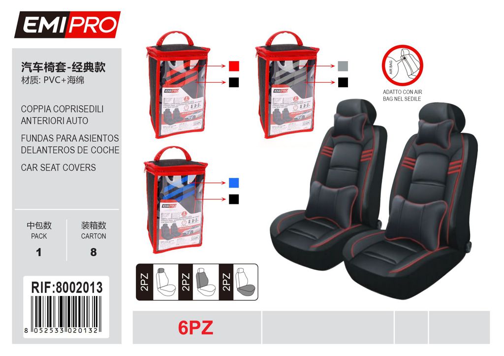 Coppia Coprisedili Anteriori Auto 6Pcs