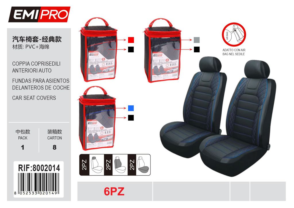 Coppia Coprisedili Anteriori Auto 6Pcs
