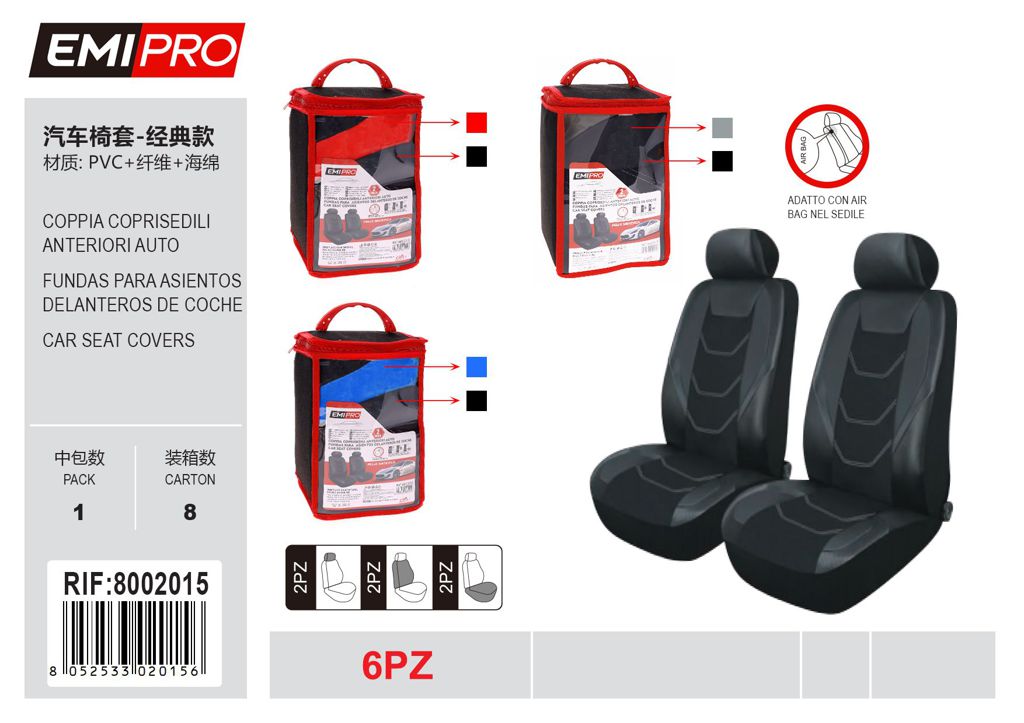 Coppia Coprisedili Anteriori Auto 6Pcs