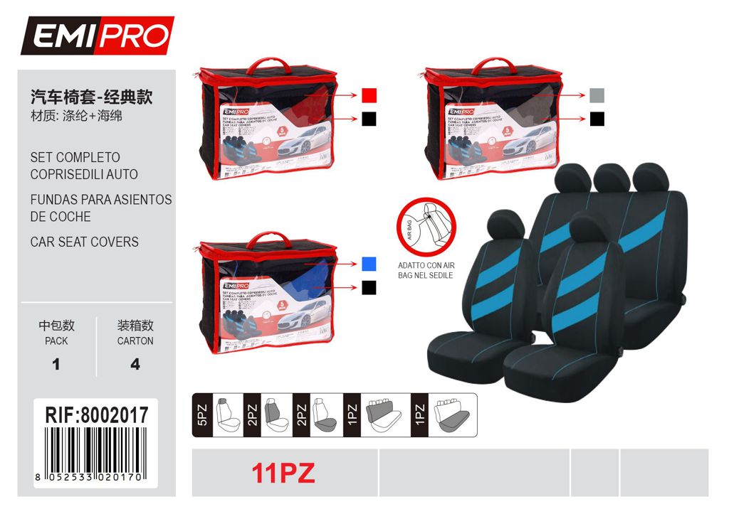 Set Completo Coprisedili Auto 11Pcs