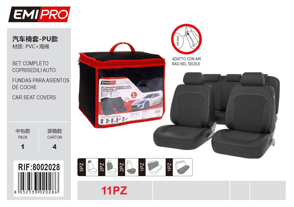 Set Completo Coprisedili Auto 11Pcs