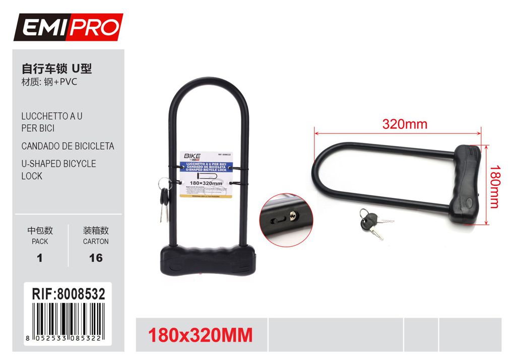 Lucchetto A U Per Bici 180*320mm