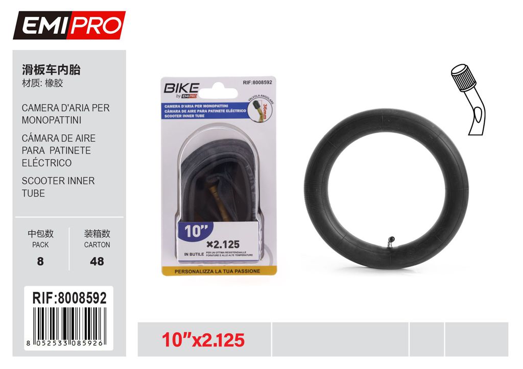 Camera D'Aria Per Monopattini Ebike 10*2.125 100G 44mm