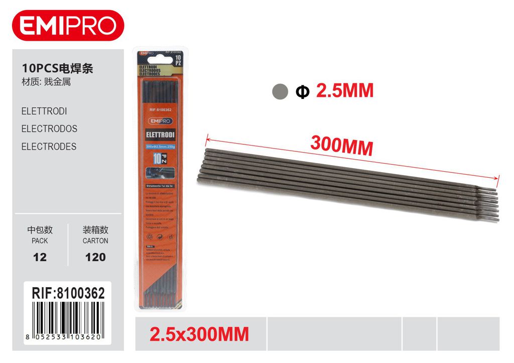 Elettrodi 10Pcs 2.5*300mm
