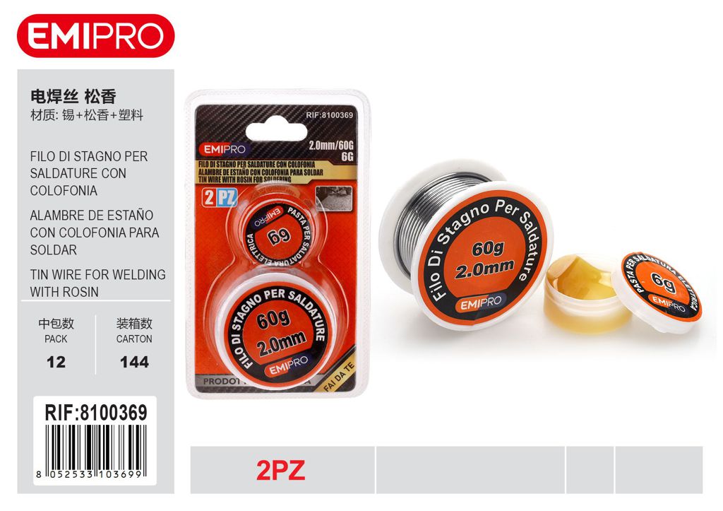 Filo Di Stagno Per Saldature Con Colofonia 2.0mm 6G