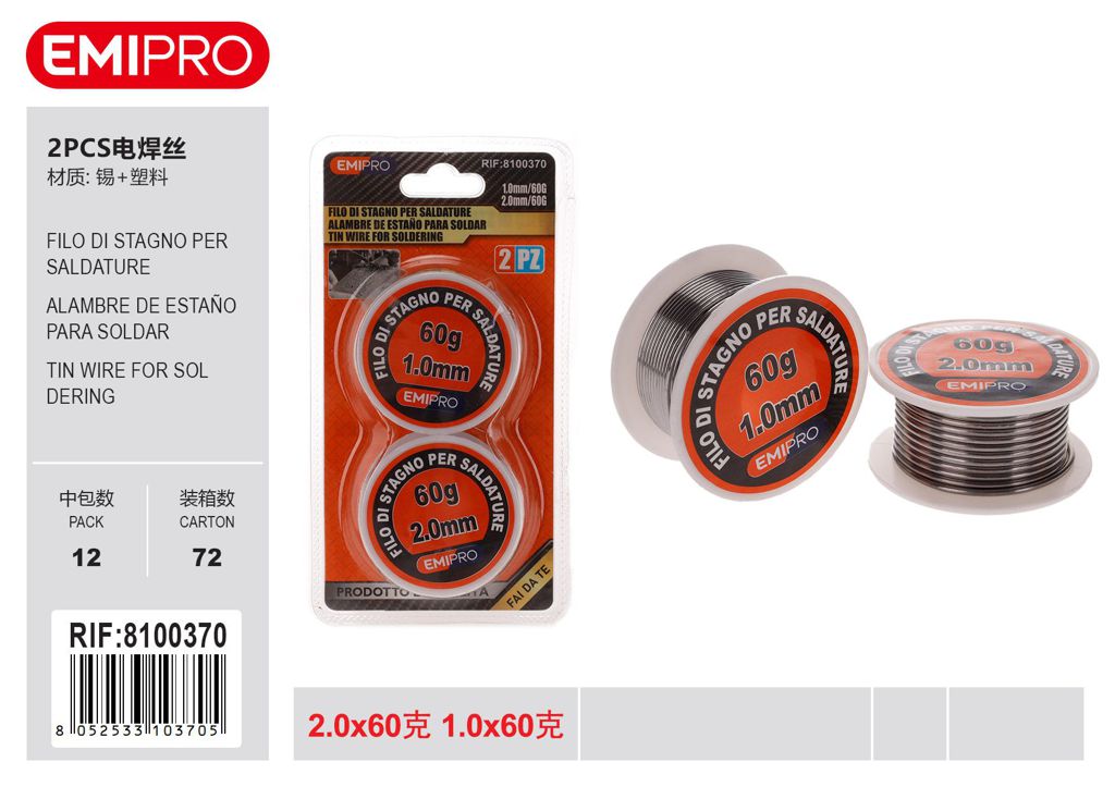 Filo Di Stagno Per Saldature 2Pcs 2.0*60G 1.0*60G
