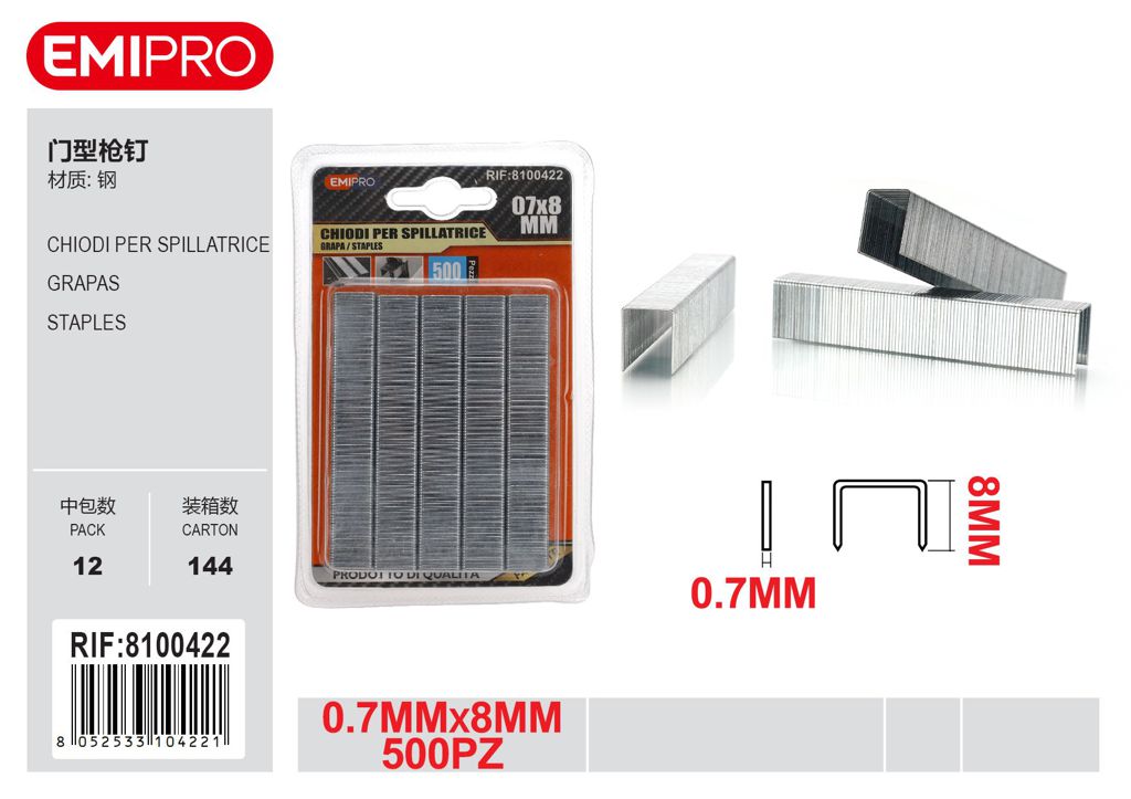Chiodi Per Spillatrice 8mm 500Pz