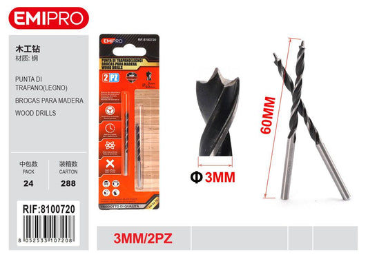 Punta Di Trapano Legno 3mm 2Pcs