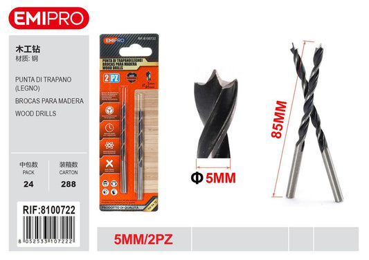 Punta Di Trapano Legno 5mm 2Pcs
