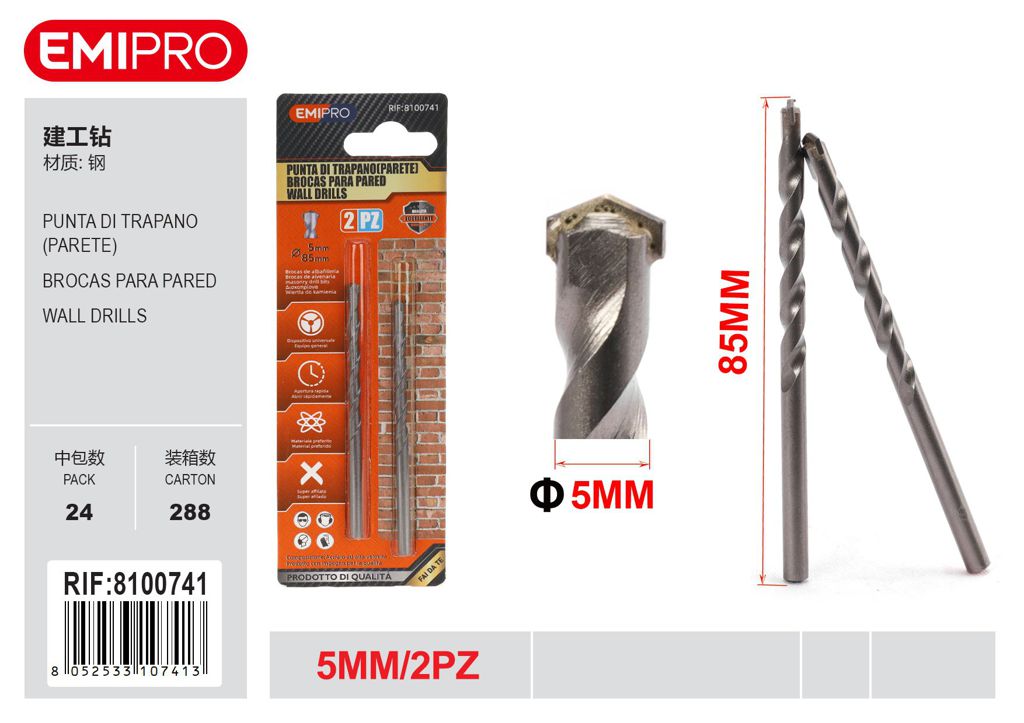 Punta Di Trapano Parete 5mm 2Pcs