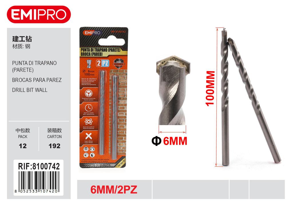 Punta Di Trapano Parete 6mm 2Pcs