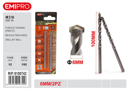 Punta Di Trapano Parete 6mm 2Pcs