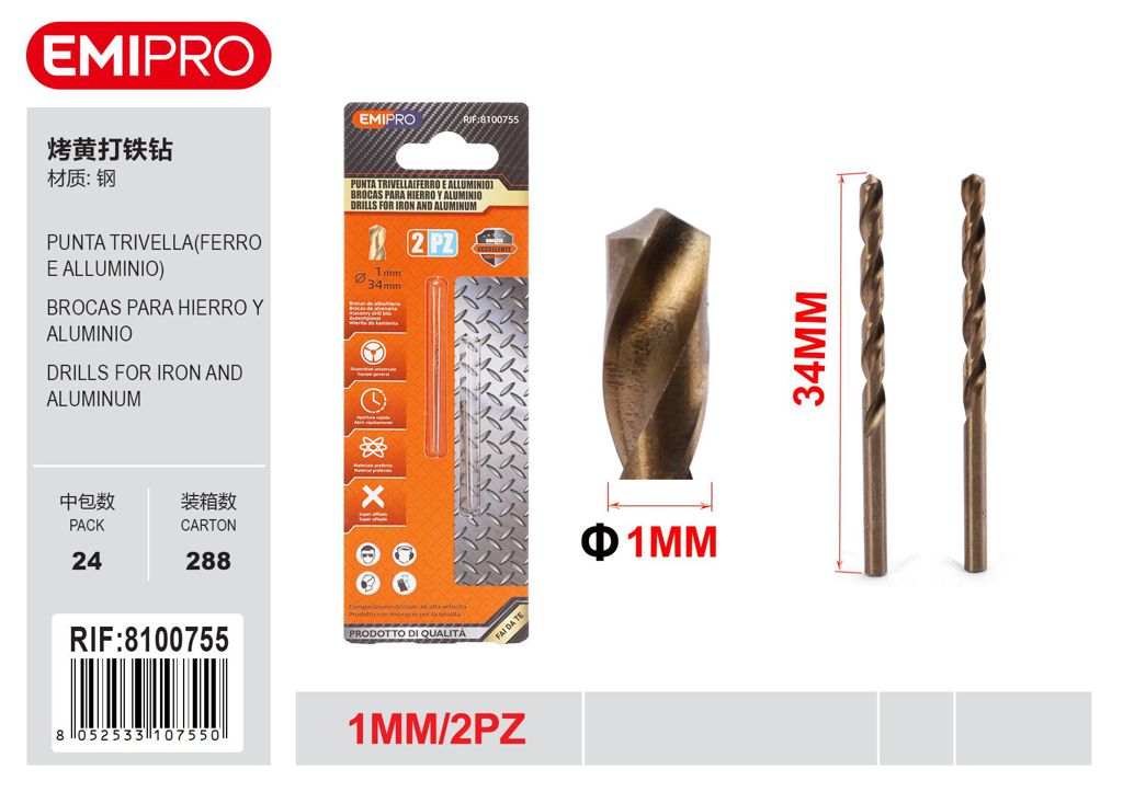 Punta Trivella Ferro E Alluminio 1mm 2Pcs