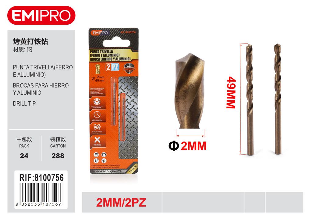 Punta Trivella Ferro E Alluminio 2mm 2Pcs