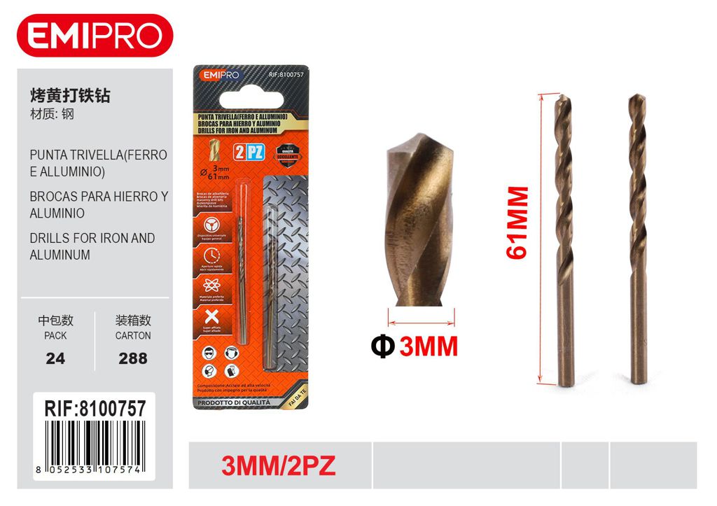 Punta Trivella Ferro E Alluminio 3mm 2Pcs