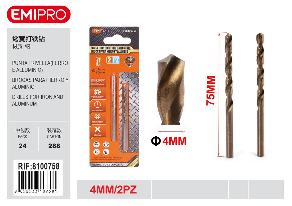 Punta Trivella Ferro E Alluminio 4mm 2Pcs