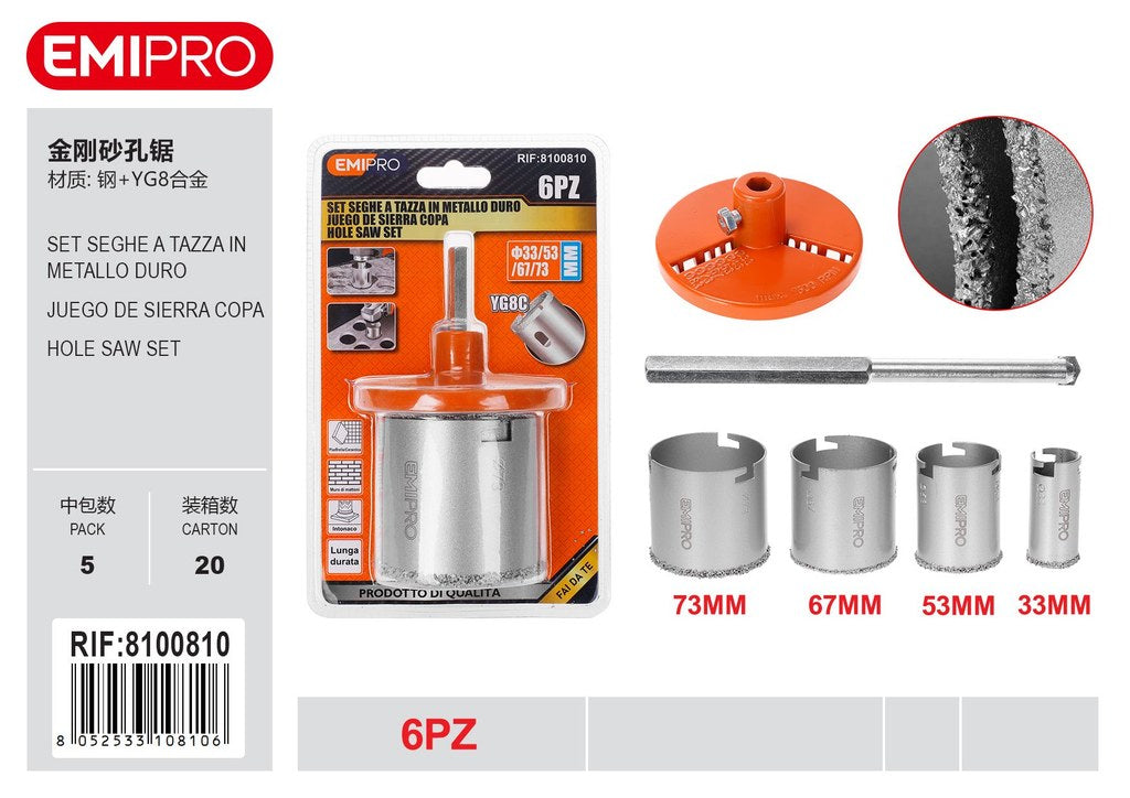 Set Seghe A Tazza In Metallo Duro 6Pcs