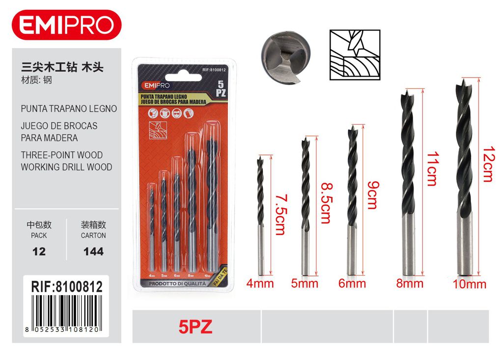 Punta Trapano Legno 5Pcs