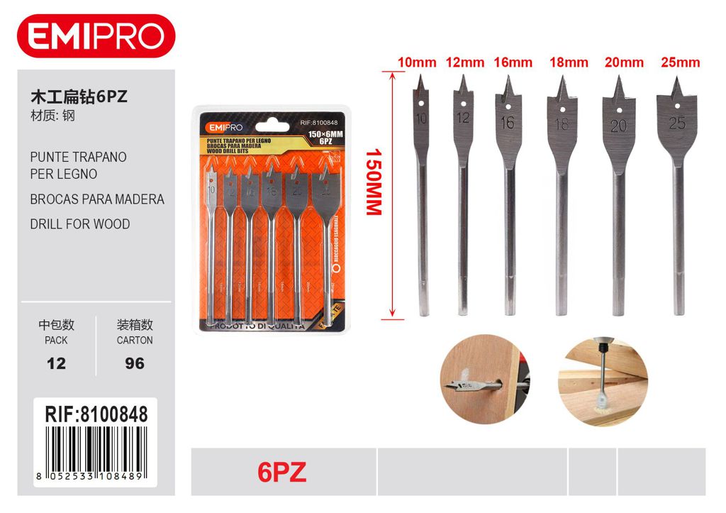 Punte Trapano Per Legno 6Pz