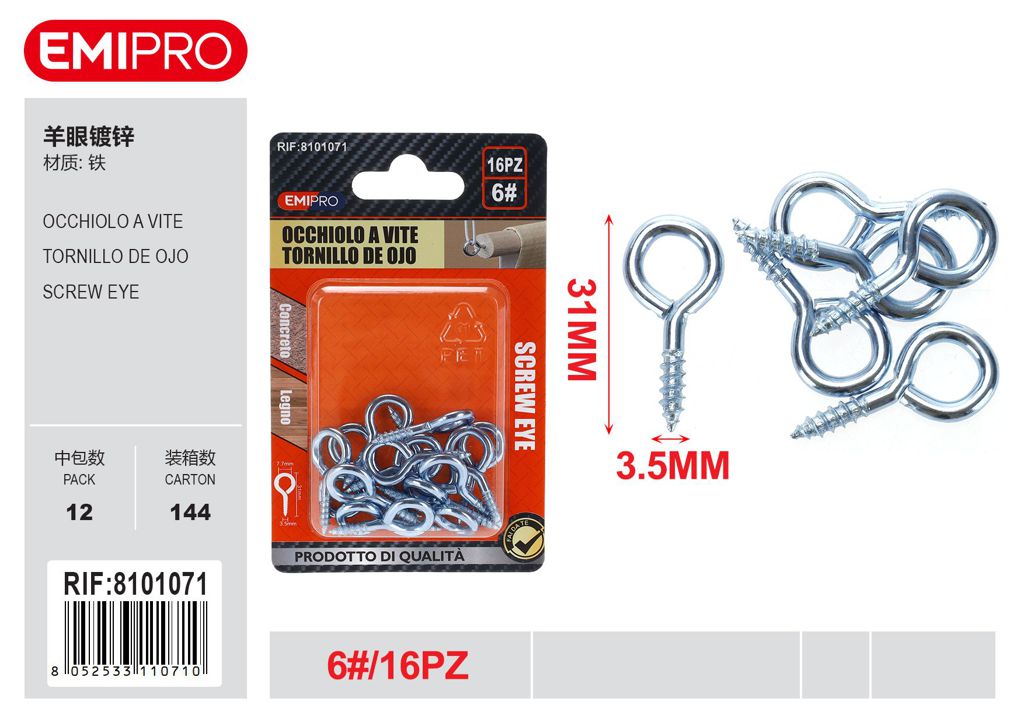 Occhiolo A vite 6# 16Pcs