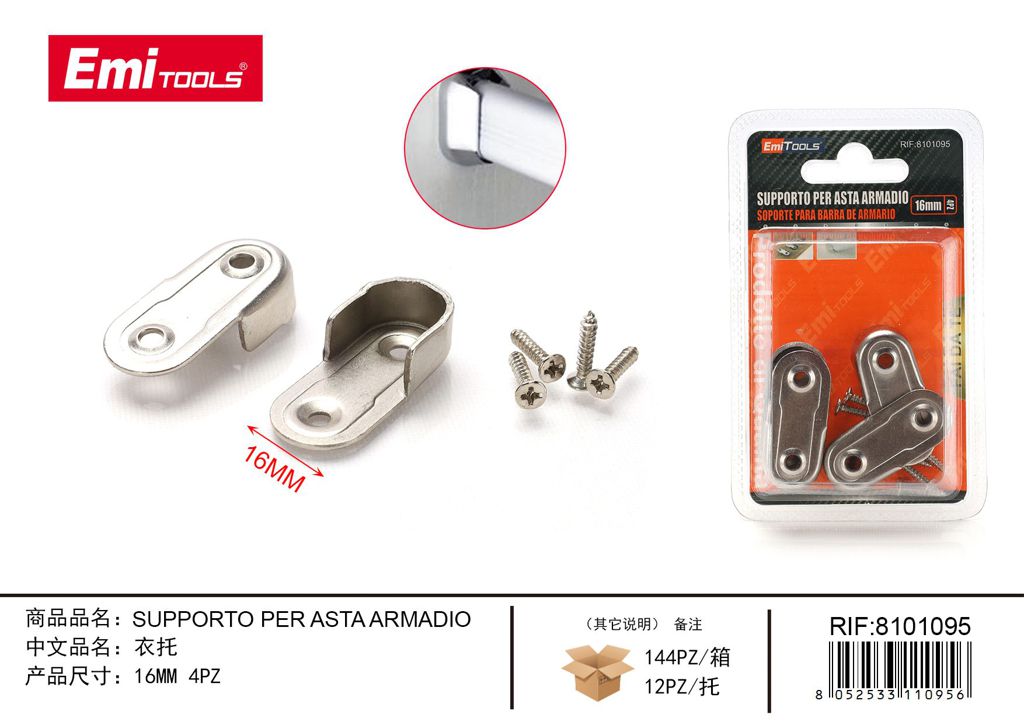 Supporto Per Asta Armadio 16mm 4Pz