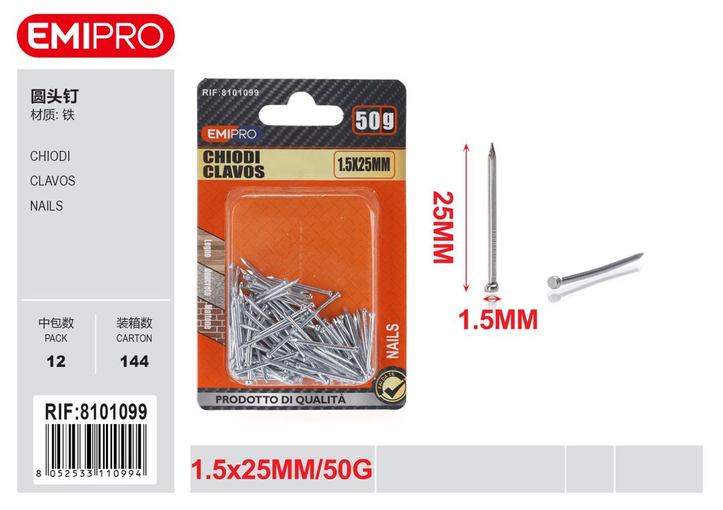 Chiodi 1.5*25mm 50G