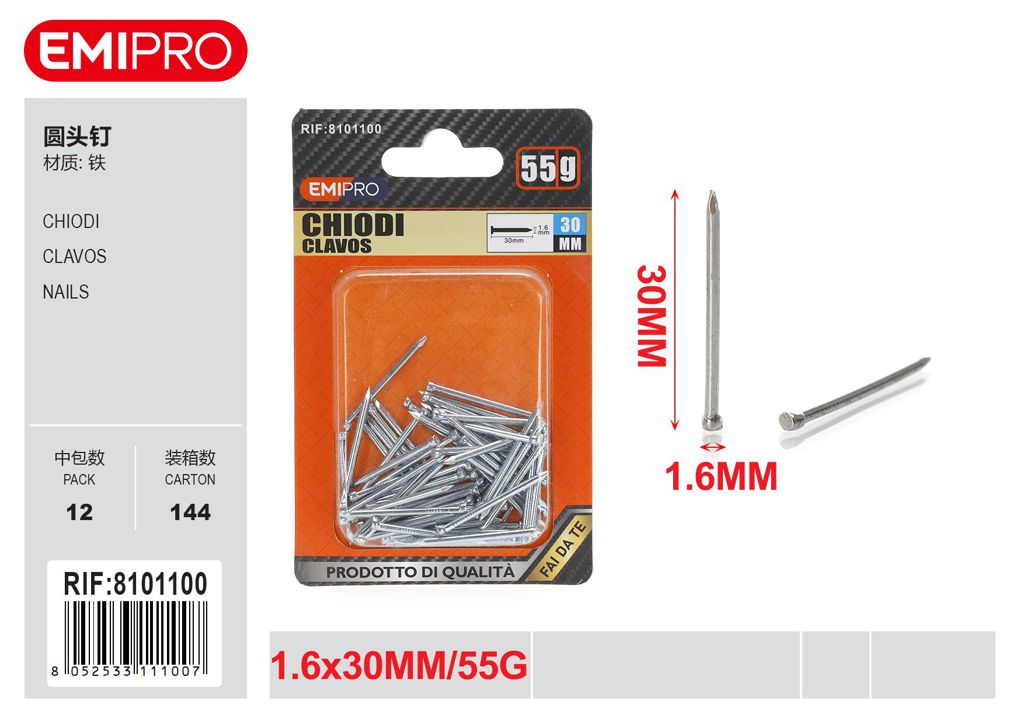 Chiodi 1.6*30mm 55G