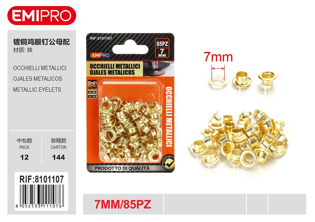 Occhielli Metallici 7mm 85Pcs