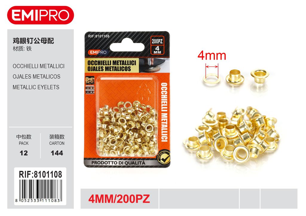 Occhielli Metallici 4mm 200Pcs