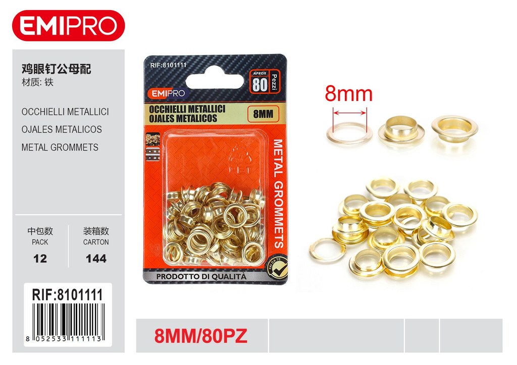 Occhielli Metallici 8mm 80Pcs