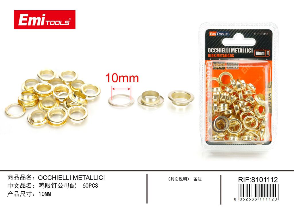 Occhielli Metallici 10mm 60Pcs