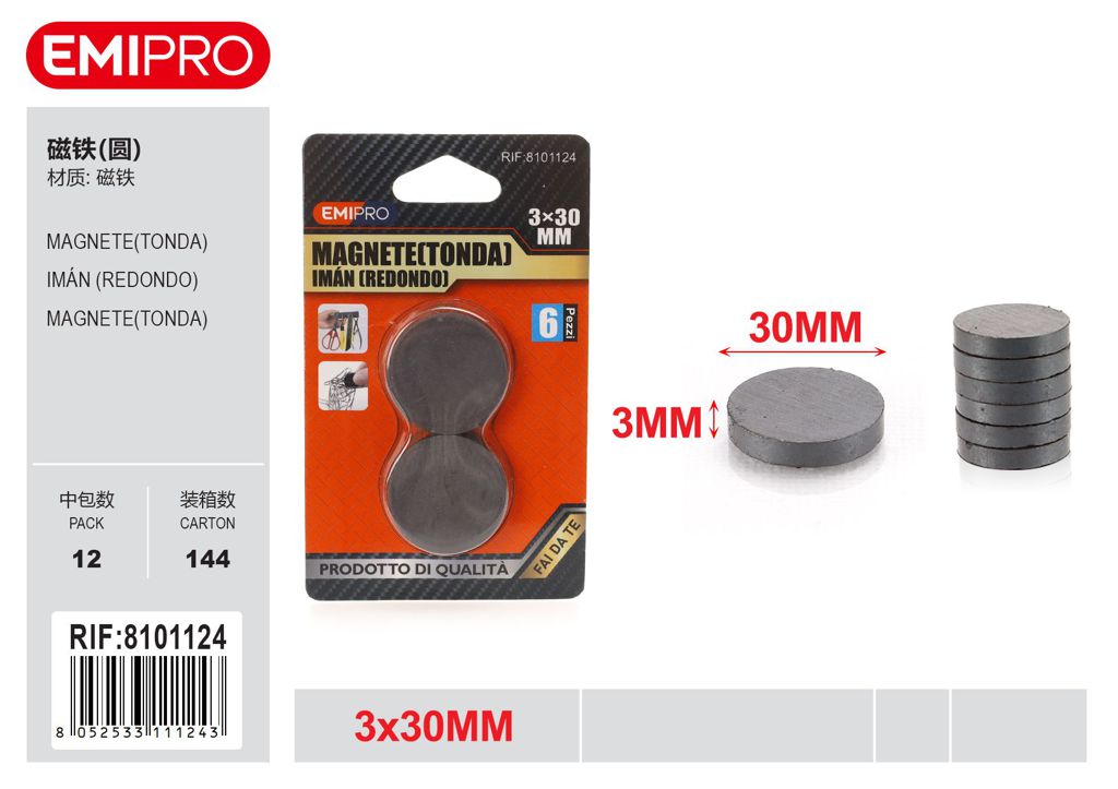 Magnete Tonda 3*30mm 6Pcs