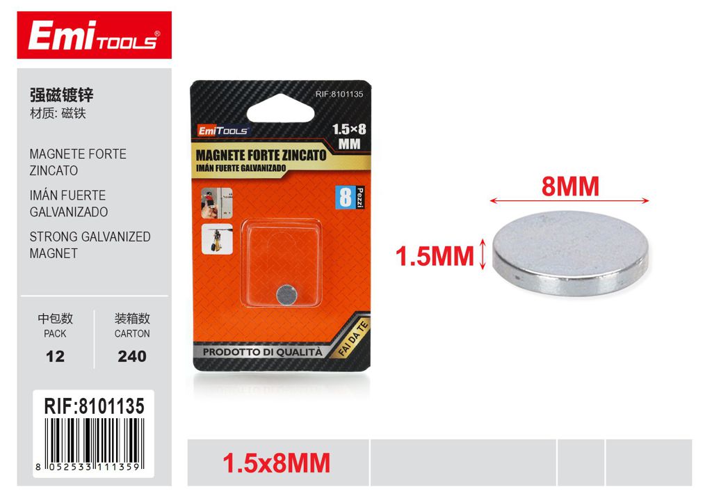 Magnete Forte Zincato 1.5*8mm 8Pcs