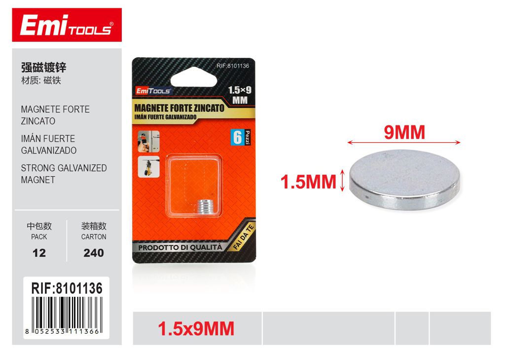 Magnete Forte Zincato 1.5*9mm 6Pcs
