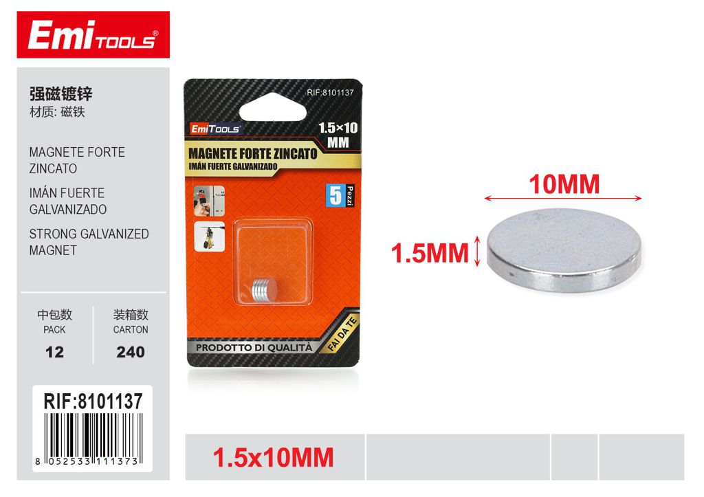 Magnete Forte Zincato 1.5*10mm 5Pcs