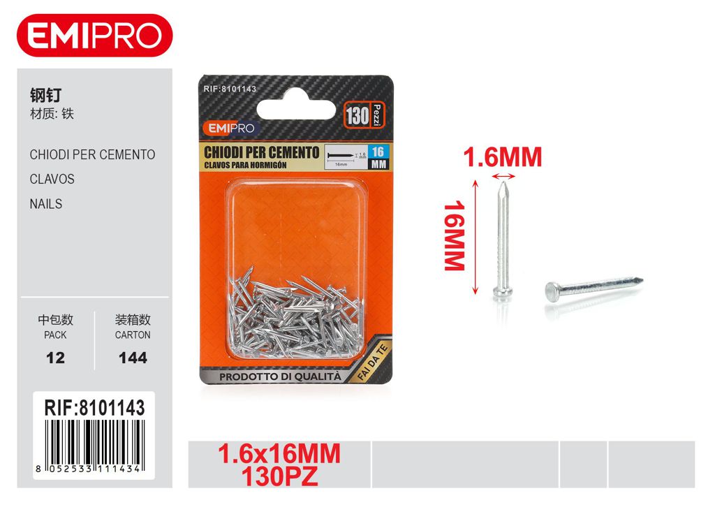 Chiodi Per Cemento 1.6*16mm 130Pcs