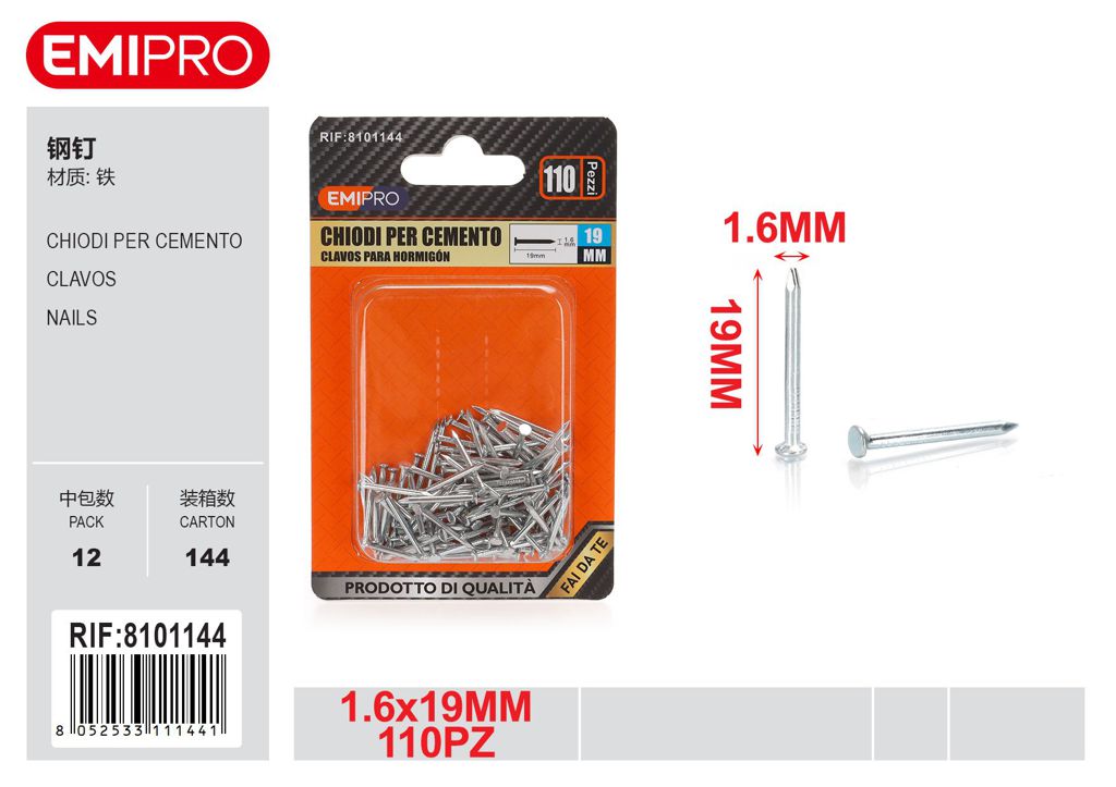 Chiodi Per Cemento 1.6*19mm 110Pcs