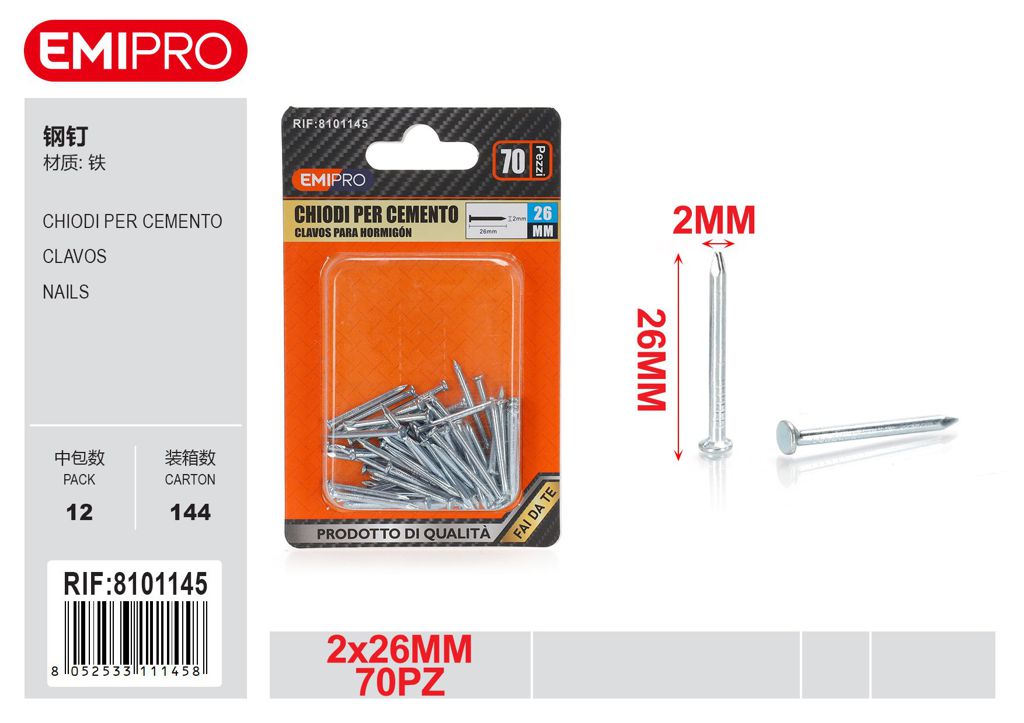 Chiodi Per Cemento 2*26mm 70Pcs