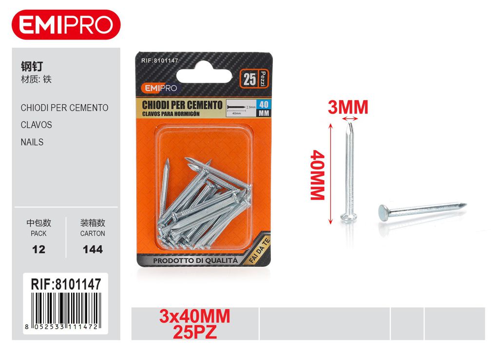 Chiodi Per Cemento 3*41mm 25Pz