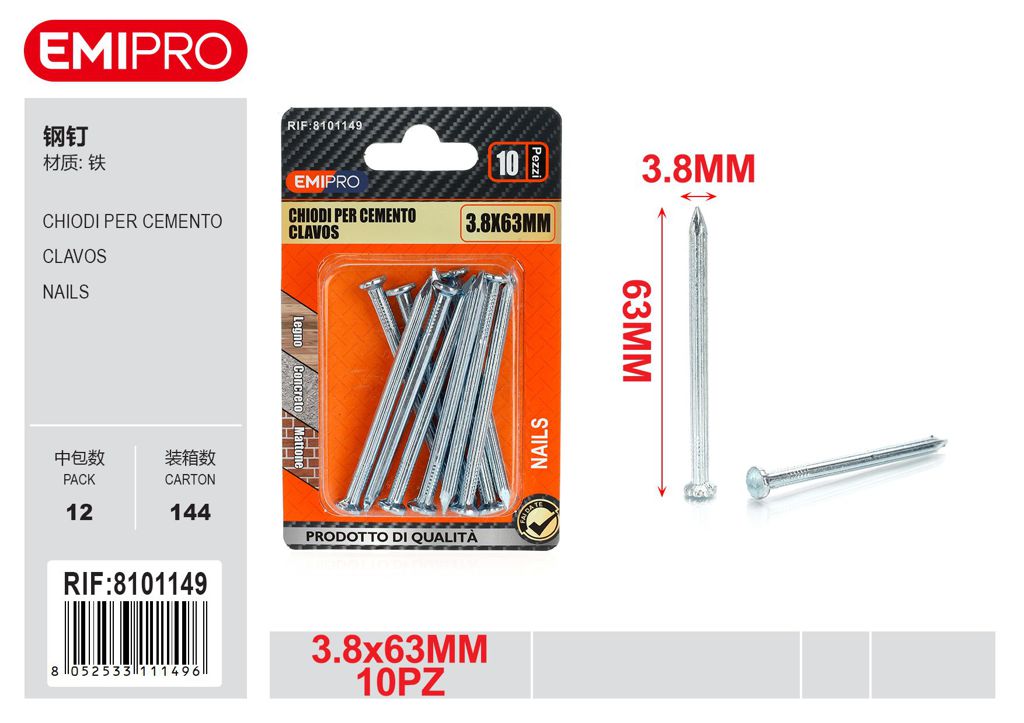 Chiodi Per Cemento 62.5mm 10Pz