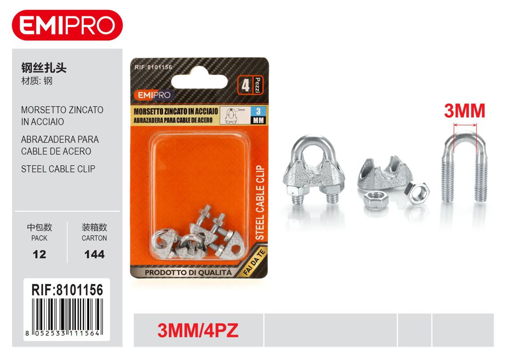 Morsetto Zincato In Acciaio 3mm 4Pz